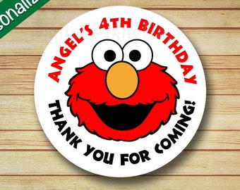 40 PRINTED Elmo Birthday Party Labels Sesame Street Rounded Stickers Personalized Elmo & Abby circle labels Cupcake Toppers Favor Bag Label