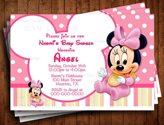 Baby Minnie Mouse Printed Personalized Invitations Disney Etsy