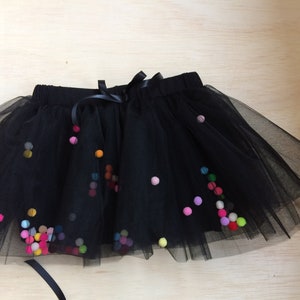 Birthday Party Pom Pom Tutu , 1st Birthday Tutu , Black Tutu , Party Tutu , Girls Birthday Tutu , Kids tulle skirt holiday outfit zdjęcie 4