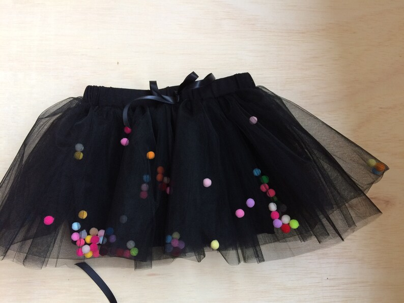 Birthday Party Pom Pom Tutu , 1st Birthday Tutu , Black Tutu , Party Tutu , Girls Birthday Tutu , Kids tulle skirt holiday outfit zdjęcie 4