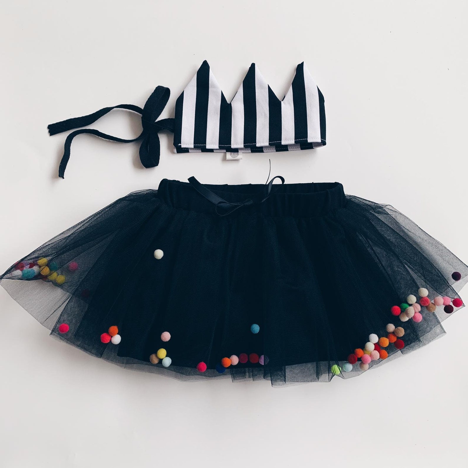 Kids Skirt Black Tulle Skirt With Pom Poms Black Party Etsy