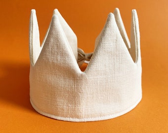 Off white Birthday Crown - Kids Crown - Birthday Crown - Linen Crown - Party hat - Milestones crown - gender neutral reversible crown