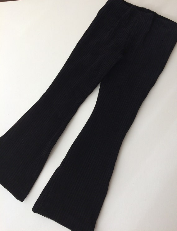 Black ribbed flare trousers hot sale