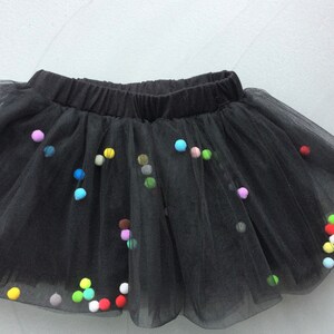 Birthday Party Pom Pom Tutu , 1st Birthday Tutu , Black Tutu , Party Tutu , Girls Birthday Tutu , Kids tulle skirt holiday outfit zdjęcie 2