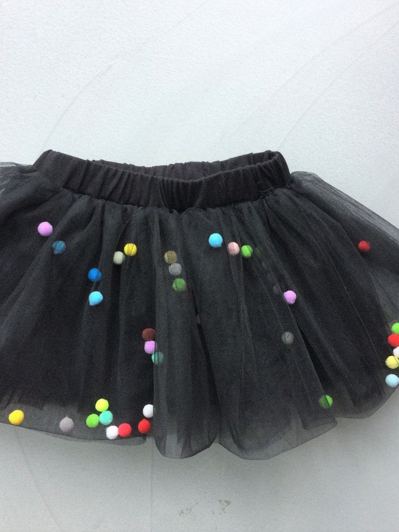 Birthday Party Pom Pom Tutu , 1st Birthday Tutu , Black Tutu , Party Tutu , Girls Birthday Tutu , Kids tulle skirt holiday outfit zdjęcie 2