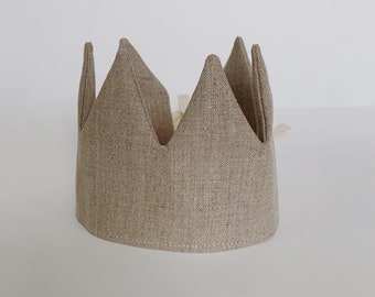 Neutral linen Birthday Crown - Kids Crown - Birthday Crown - Linen Crown - Party hat - Milestones crown - gender neutral reversible crown