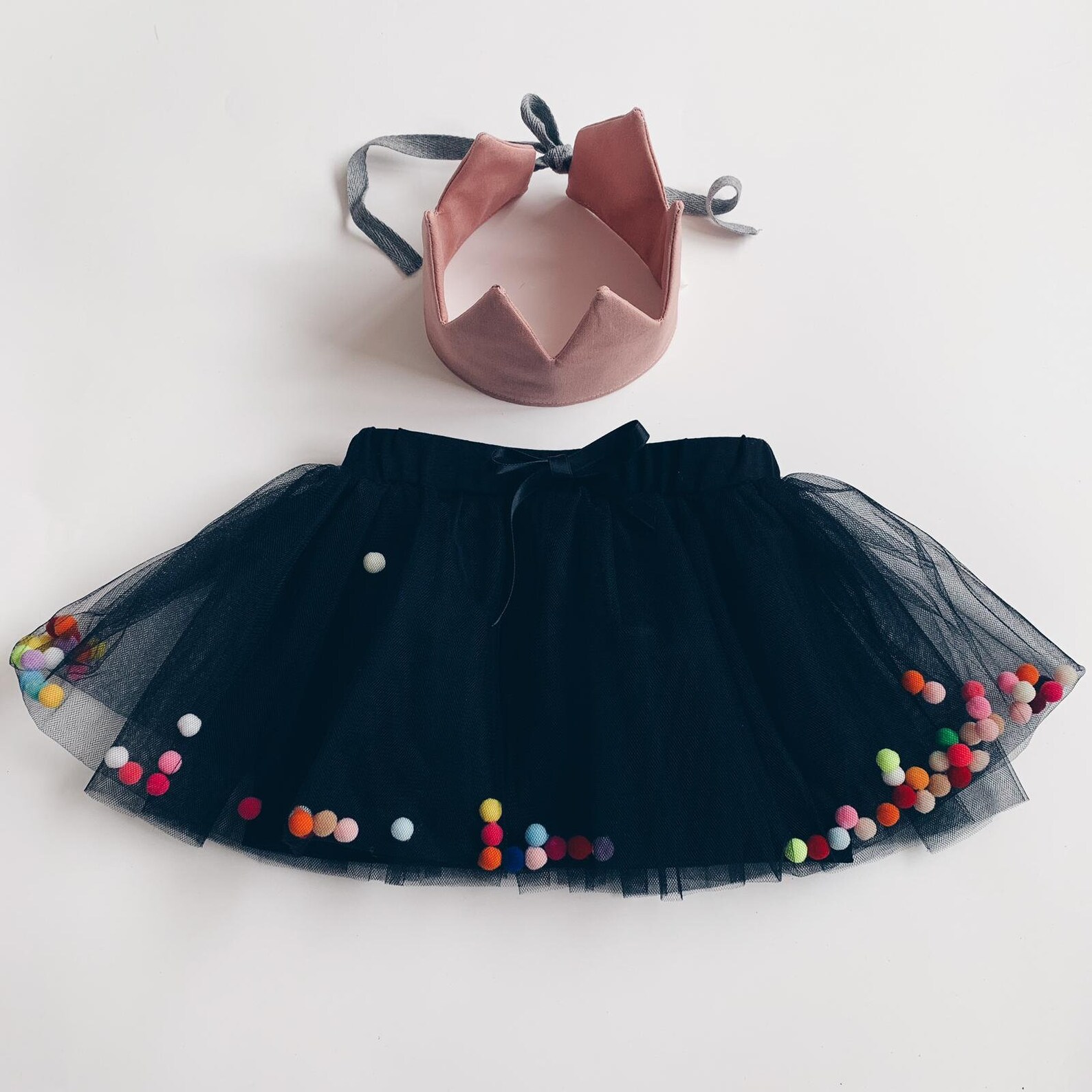 Kids Skirt Black Tulle Skirt With Pom Poms Black Party Etsy
