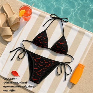 Red Bat Gothic Bikini | Vampire Swimsuit | Spooky Swimwear | Alt Bathing Suit | Halloween Beachwear | Dark Aesthetic Bikini image 1