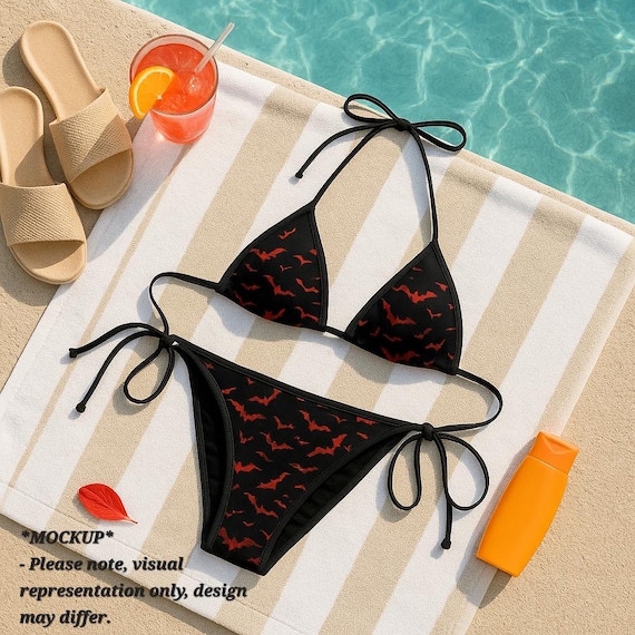 Red Bat Gothic Bikini | Vampire Swimsuit | Spooky Swimwear | Alt Bathing Suit | Halloween Beachwear | Dark Aesthetic Bikini