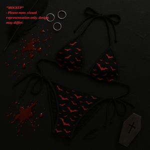 Red Bat Gothic Bikini | Vampire Swimsuit | Spooky Swimwear | Alt Bathing Suit | Halloween Beachwear | Dark Aesthetic Bikini image 6