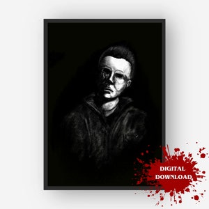 Michael Myers Digital Print | Halloween Digital Print  | Office Wall Art | Spooky Wall Art | Horror Wall Art | Black and White Wall Art