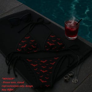 Red Bat Gothic Bikini | Vampire Swimsuit | Spooky Swimwear | Alt Bathing Suit | Halloween Beachwear | Dark Aesthetic Bikini image 5