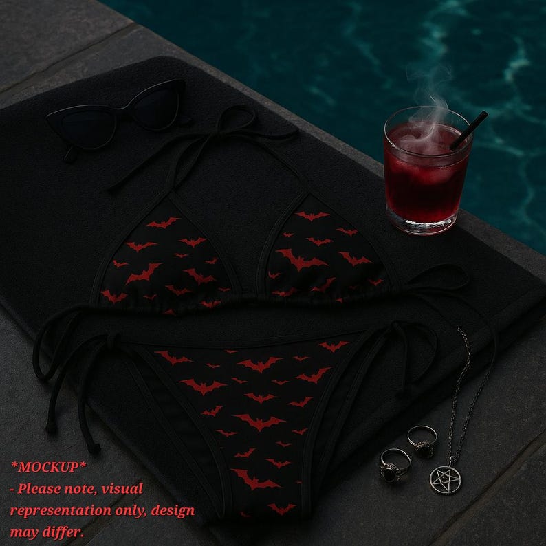 Red Bat Gothic Bikini | Vampire Swimsuit | Spooky Swimwear | Alt Bathing Suit | Halloween Beachwear | Dark Aesthetic Bikini image 5