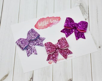 Pink and purple glitter hair bows set | Glitter hair bows | Tails down hair bows | Party hair bows