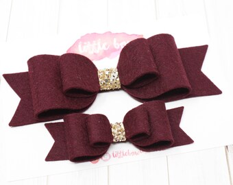 Profondo plum toccato i capelli insieme con fiocco | Jumbow e midi l'arco set | Mummia e mi inchino insieme