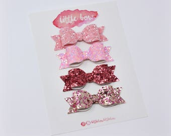 Pink fringe clip set | Glitter hair bows
