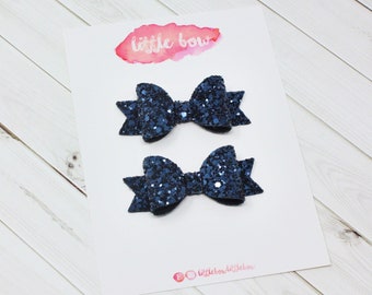 Navy blue glitter hair bow set | Party hair bows | School hair bows