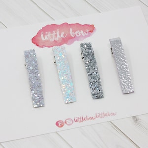 Grey and silver glitter clip set | Christmas hair clips | Autumn hair clips | Party hair clips