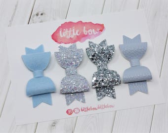 Blue and silver hair bows | Party hair bows | Faux leather, glitter and felt hair bow set
