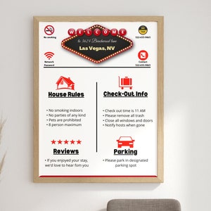 Airbnb Welcome Sign, Vacation Rental Printable, Editable Canva Template, Vegas Style Airbnb Sign, House Rules, Wifi Info Sheet, VRBO