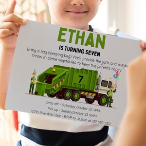 Printable Garbage Truck Birthday Invitation, Truck Party Invitation ...
