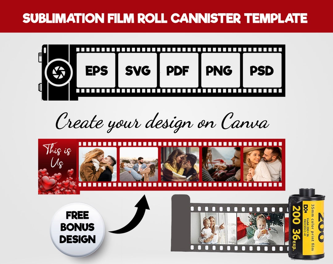 Film Canister Keychain Sublimation Template, Filmstrip Key Chain