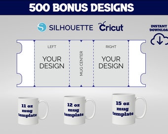 Paquete de plantillas de taza de 11,12,15 oz, plantilla de taza de sublimación, plantilla de taza de envoltura completa, plantilla de prensa de taza Cricut, plantilla de envoltura SVG para Cricut