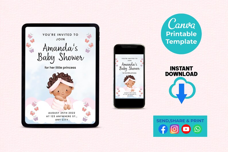 Black Baby Shower Invitation Template Black Themed Shower Etsy