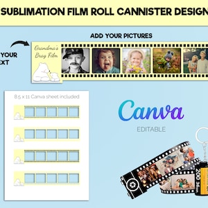 Film Kanister Schlüsselanhänger Sublimation Design, Filmstreifen Schlüsselanhänger Vorlage, Sublimation Keychain Film Roll Vorlage