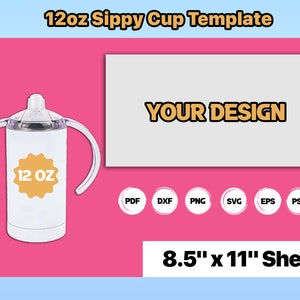 12oz Sippy Cup Template, Kids Sublimation Tumbler Template,12oz Tumbler Template, Straight, Sublimation, Corjil, Printable