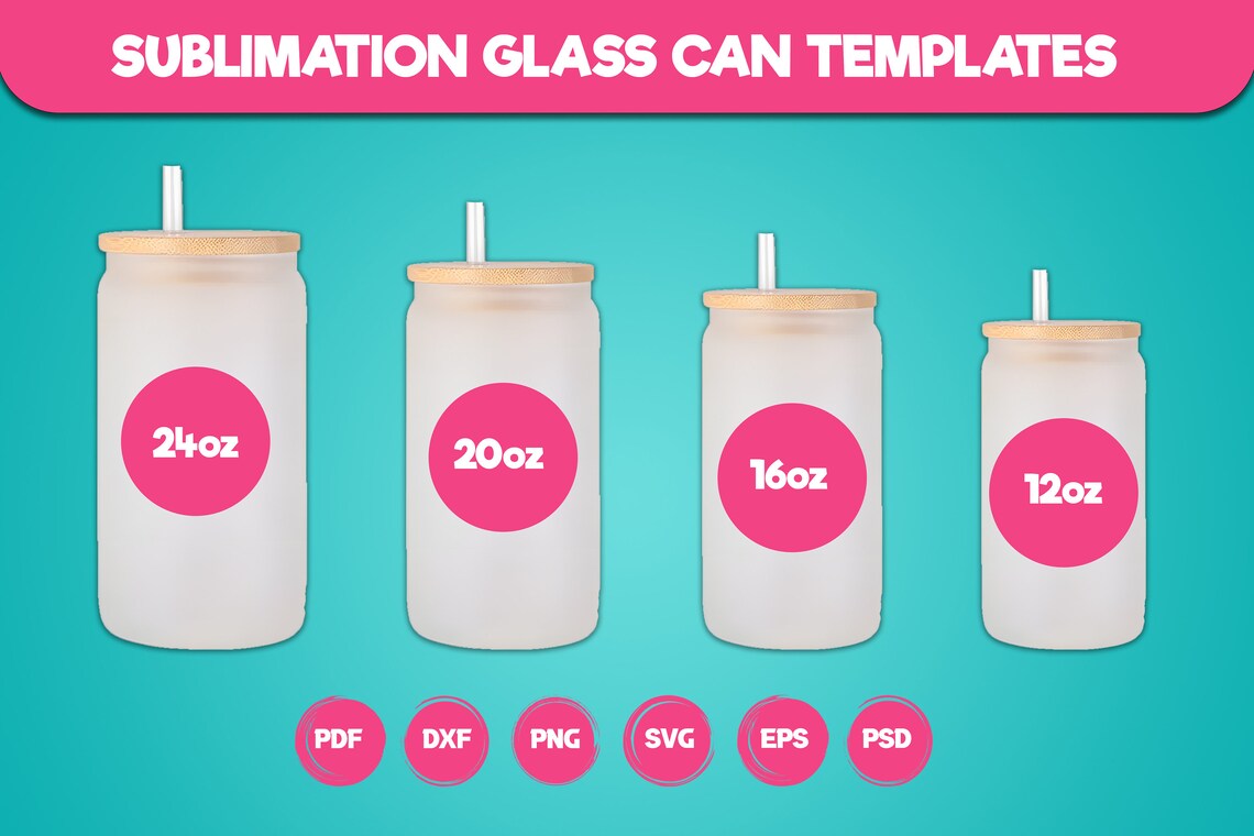Sublimation Glass Can Template Bundle, Beer Can Glass Jar Cup Template