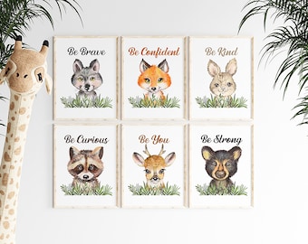 Printable Set of 7 Safari Animal Nursery wall art prints. Safari Nursery decor, Digital Nursery print, Kids wall art, Gender Neutral prints