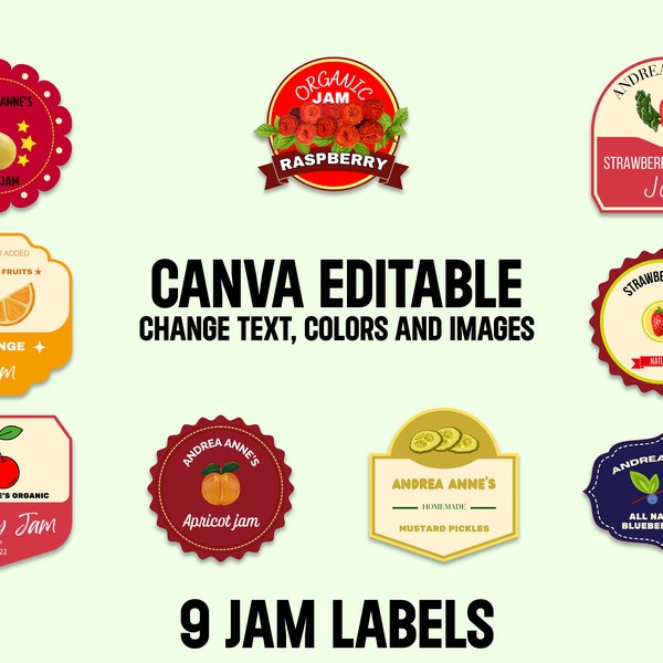 Jam Labels, Canva Editable Canning Labels, Jam Label Bundle