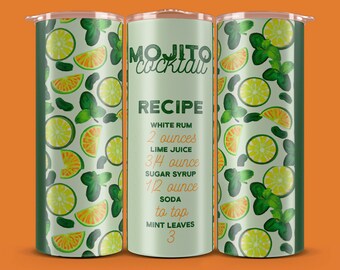 Mojito Drink Recipe Tumbler Design | 20, 30 oz Tumbler wrap | Mojito Sublimation Design | Sublimation Wrap | Mojito Sublimation Design