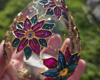 Portavelas de cristal pintado a mano