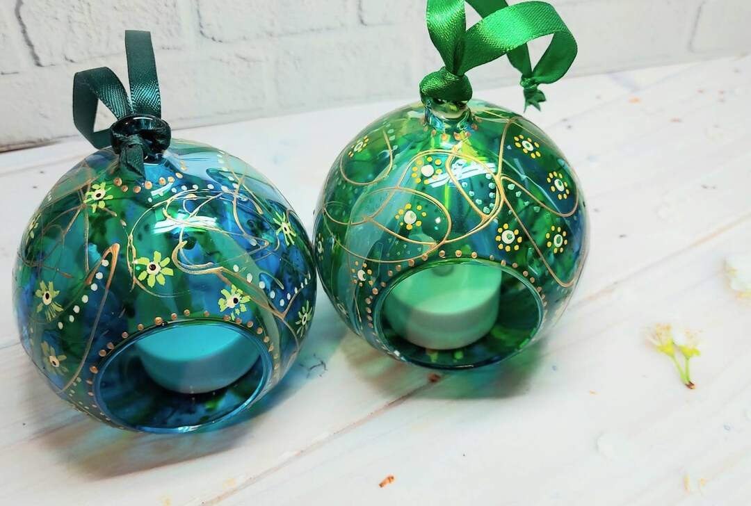 Hand Painted Glass Tea Light Holder Etsy UK