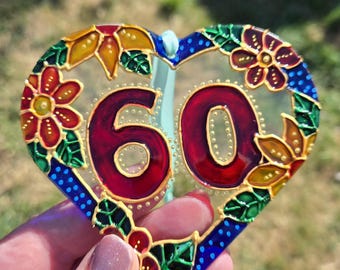 Atrapasueños de corazón de vidrio pintado a mano de 60, 40 y 30 cm.