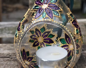 Hand Painted Glass Tea Light Holder