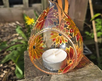 Portavelas de cristal pintado a mano