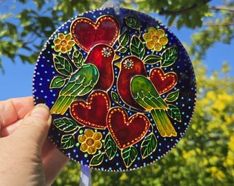 Hand Painted Glass Bird Sun Catcher