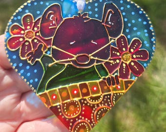 Hand Painted Glass Heart Sun Catcher