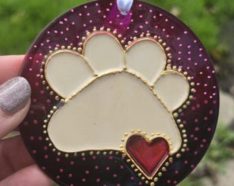 Hand Painted  Pink/Purple Paw Print Sun Catcher