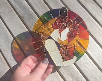 Hand Painted Glass Lady Sun Catcher