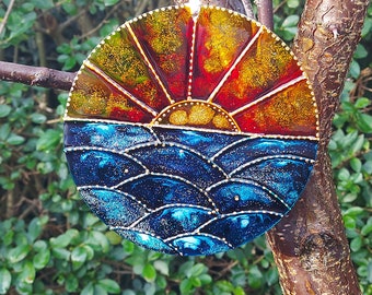 Hand Painted Sun and Waves Sun Catcher