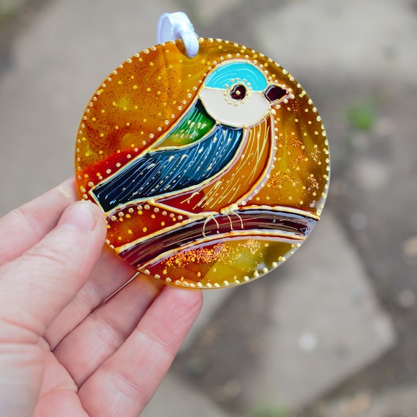 Hand Painted Blue Tit Suncatcher