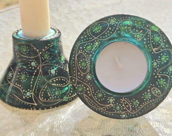 Candelabros/portavelas de vidrio pintados a mano