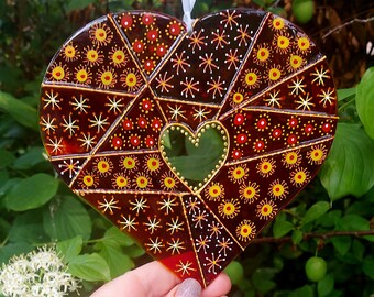 Atrapasueños de corazón de amor de vidrio pintado a mano