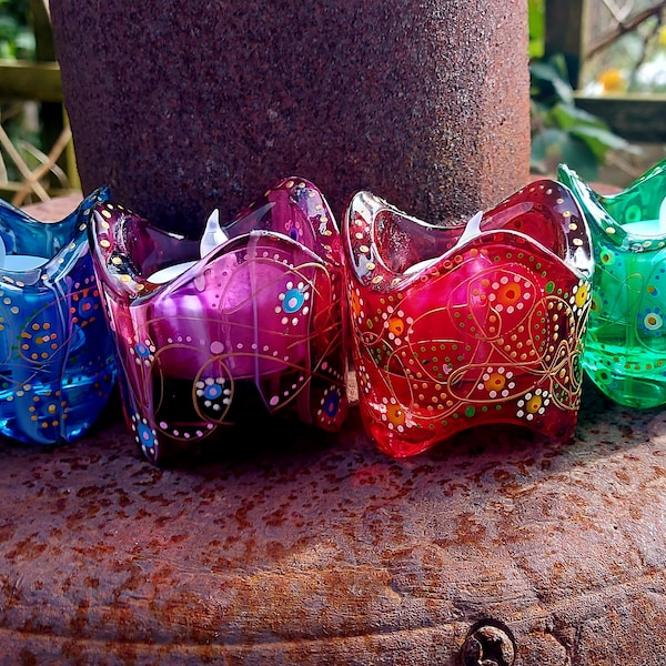 Hand Painted Glass Tea Light Holders