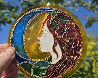 Hand Painted Glass Lady Sun Catcher