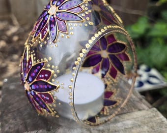 Hand Painted Glass Tea Light Holder